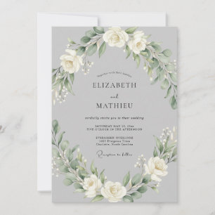 Graue Blüten-Garland-Hochzeit Einladung