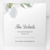 Graue Blüten und Grünpflanzen in einer Hochzeitsre Dreifach Gefaltete Einladung (Innen Erste Seite)