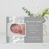 Graue Blütenbraun Geburtserklärung - Türkis Ankündigung (Stehend Vorderseite)