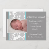 Graue Blütenbraun Geburtserklärung - Türkis Ankündigung (Vorne/Hinten)