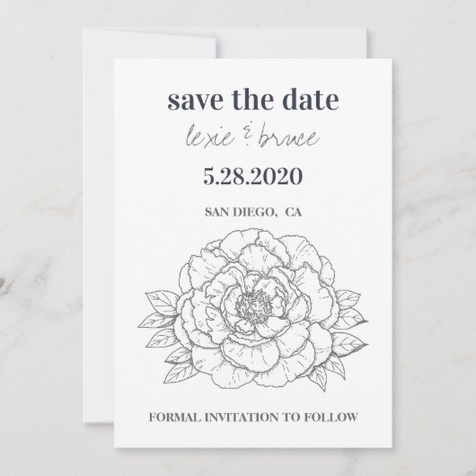Graue Blütenkarte Save the Date (Vorderseite)