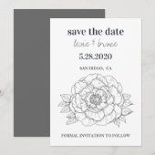 Graue Blütenkarte Save the Date (Vorne/Hinten)