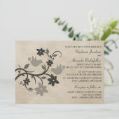 Graue Blütenlieder Einladung zur Hochzeit (Stehend Vorderseite)