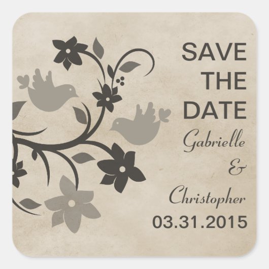 Graue Blütenlöbchen Save the Date Stickers (Vorderseite)