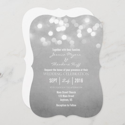 Graue Bokeh Glitzer Lights Hochzeitseinladung Einladung (Vorne/Hinten)