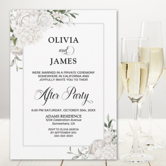 Graue Border Weiße Blumenhochzeit nach dem Party Einladung