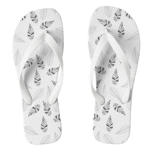 Graue botanische Blätter Muster Flip Flops Badesandalen (Fußbett)