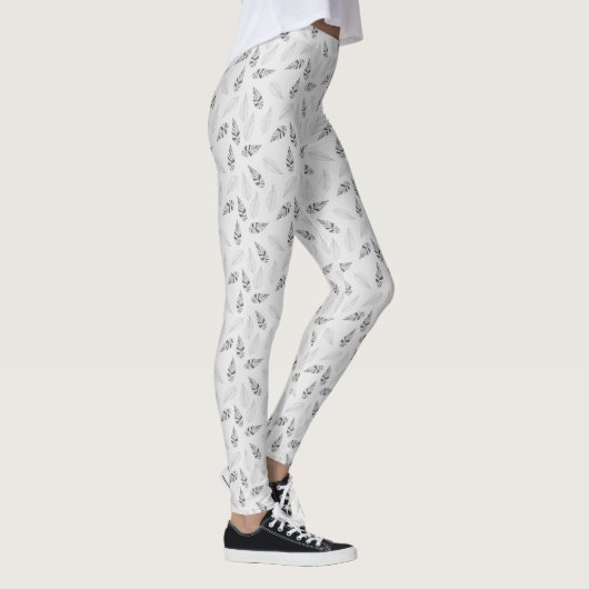 Graue botanische Blätter Muster Leggings (Rechts)
