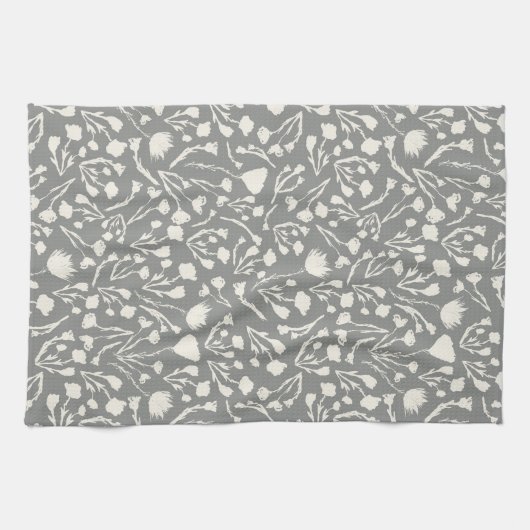 Graue botanische Hütte Geschirrtuch (Horizontal)