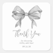 Graue Bow Boy Baby Dusche Danke Quadratischer Aufkleber (Vorderseite)