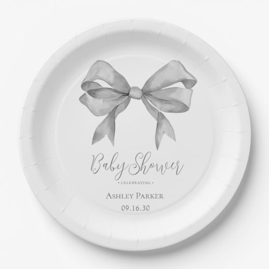 Graue Bow Boy Baby Dusche Pappteller (Vorderseite)