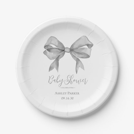 Graue Bow Boy Baby Dusche Pappteller (Vorderseite)