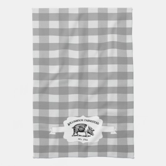 Graue Buffalo Karierte Farm Pig Küchentuch (Vertikal)