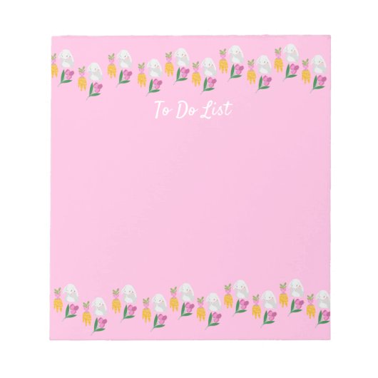 Graue Bunnies, Karotten und Lila Tulpen Rosa Notizblock (Vorderseite)