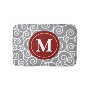 Graue Burgunder-Wirbels-Monogramm-Badematte Badematte