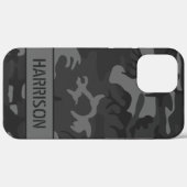 Graue Camouflage-Monogramm Case-Mate iPhone Hülle (Rückseite (Horizontal))