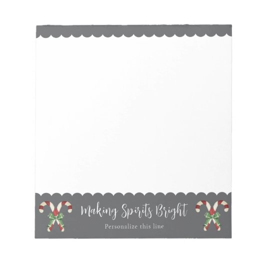 Graue Candy Cane Festive Personalisierte Notizblock (Vorderseite)