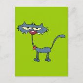 Graue Cartoon Cat Postkarte (Vorderseite)