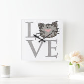 Graue Cat Face Clock Quadratische Wanduhr (Zuhause)