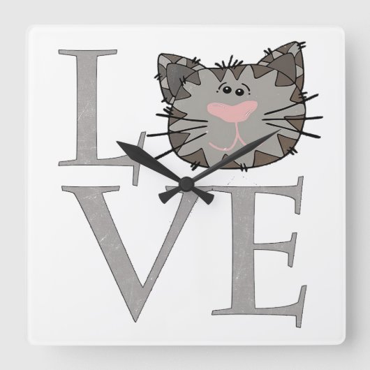 Graue Cat Face Clock Quadratische Wanduhr (Vorderseite)