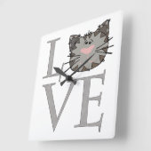 Graue Cat Face Clock Quadratische Wanduhr (Winkel)