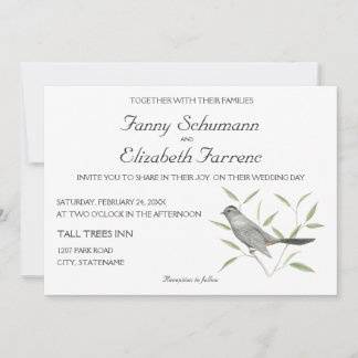 Graue Catbird Bird Art Wedding Einladung