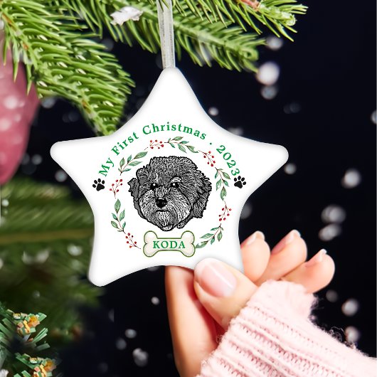 Graue Cavoodle Hund Personalisiert Zeichn Hand Keramik Ornament