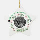 Graue Cavoodle Hund Personalisiert Zeichn Hand Keramik Ornament (Vorne)