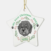 Graue Cavoodle Hund Personalisiert Zeichn Hand Keramik Ornament (Links)