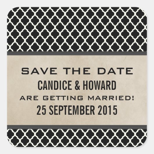 Graue Chic Quatrefolien Save the Date Stickers (Vorderseite)