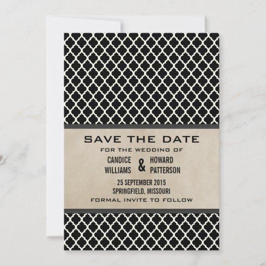 Graue Chic-Vierblatt-Schick-Einladung zum Speicher Save The Date (Vorderseite)