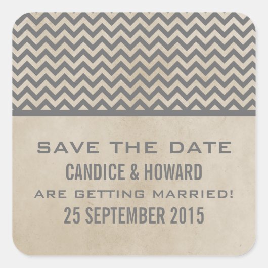 Graue Chic Zickzack Save the Date Stickers (Vorderseite)