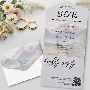 Graue Colorado-Berg-Destination-Hochzeit All In One Einladung