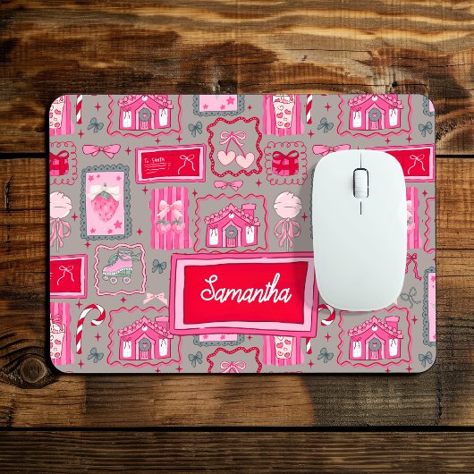 Graue Coquette-Ästhetik, girly-whimsical-Muster Mousepad