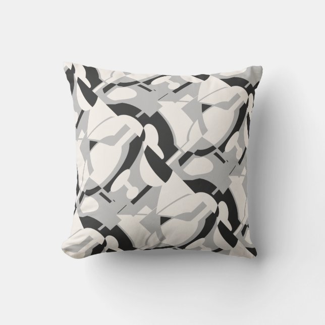 Graue, cremefarbene, diagonale Abstrakte Kunst dru Kissen (Vorderseite)