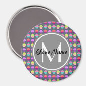 Graue Cupcakes, Personalisierter Name Monogram Magnet (Vorderseite/Rückseite)