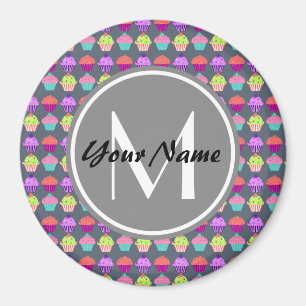 Graue Cupcakes, Personalisierter Name Monogram Magnet