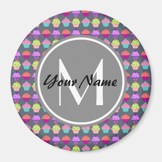 Graue Cupcakes, Personalisierter Name Monogram Magnet (Vorne)