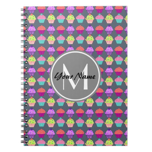 Graue Cupcakes, Personalisierter Name Monogram Notizblock (Vorderseite)