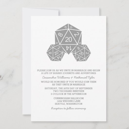 Graue D20 Dice Wedding Einladung (Vorderseite)