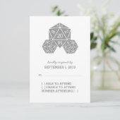 Graue D20-Würfel-Antwortkarte RSVP Karte (Stehend Vorderseite)