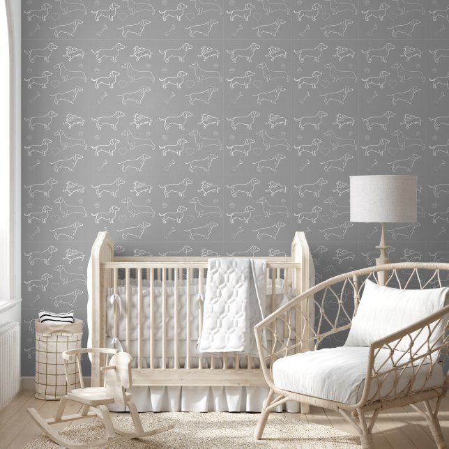 Graue Dackel Hundeschema Silhouette Tapete (Kinder)