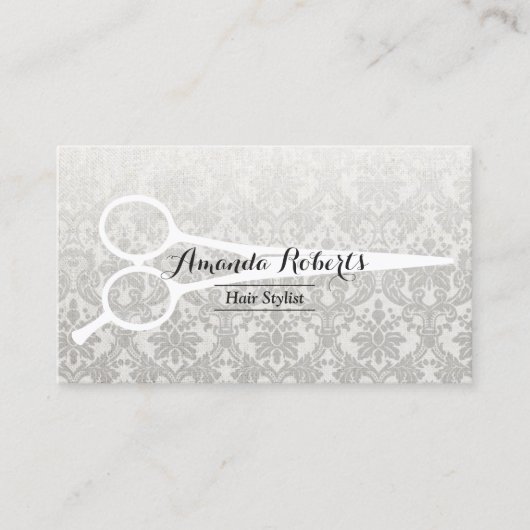 Graue Damaske Haarstühle Elegante Wäsche & Schere Visitenkarte (Vorderseite)