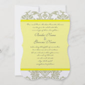 Graue Damasken-Wirbel hellgelbe Hochzeitseinladung Einladung (Vorderseite)