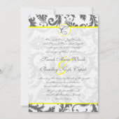 Graue Damasken-Wirbel hellgelbe Hochzeitseinladung Einladung (Vorderseite)