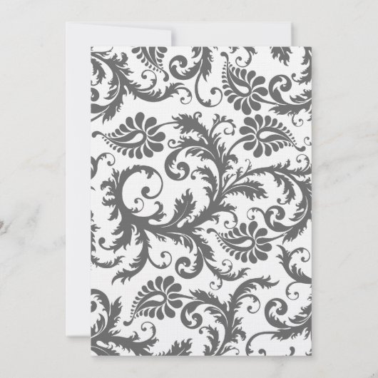 Graue Damasken-Wirbel hellgelbe Hochzeitseinladung Einladung (Rückseite)