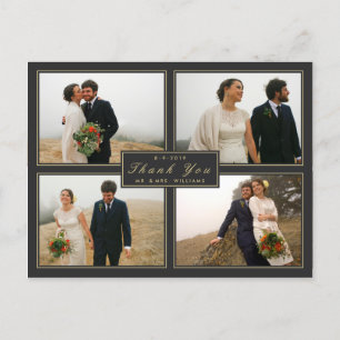 Graue Danke-Hochzeitscollage 4-Foto-Postkarte Postkarte