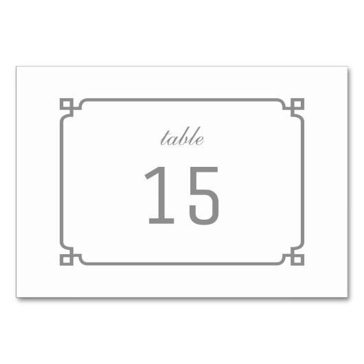 Graue Deko Chic Table Card Tischnummer (Vorderseite)