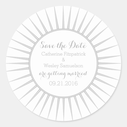 Graue Deko Retro Save the Date Stickers (Vorderseite)