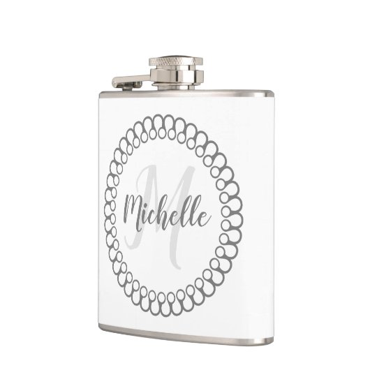 Graue dekorative Circle Monogram Flasche Flachmann (Links)